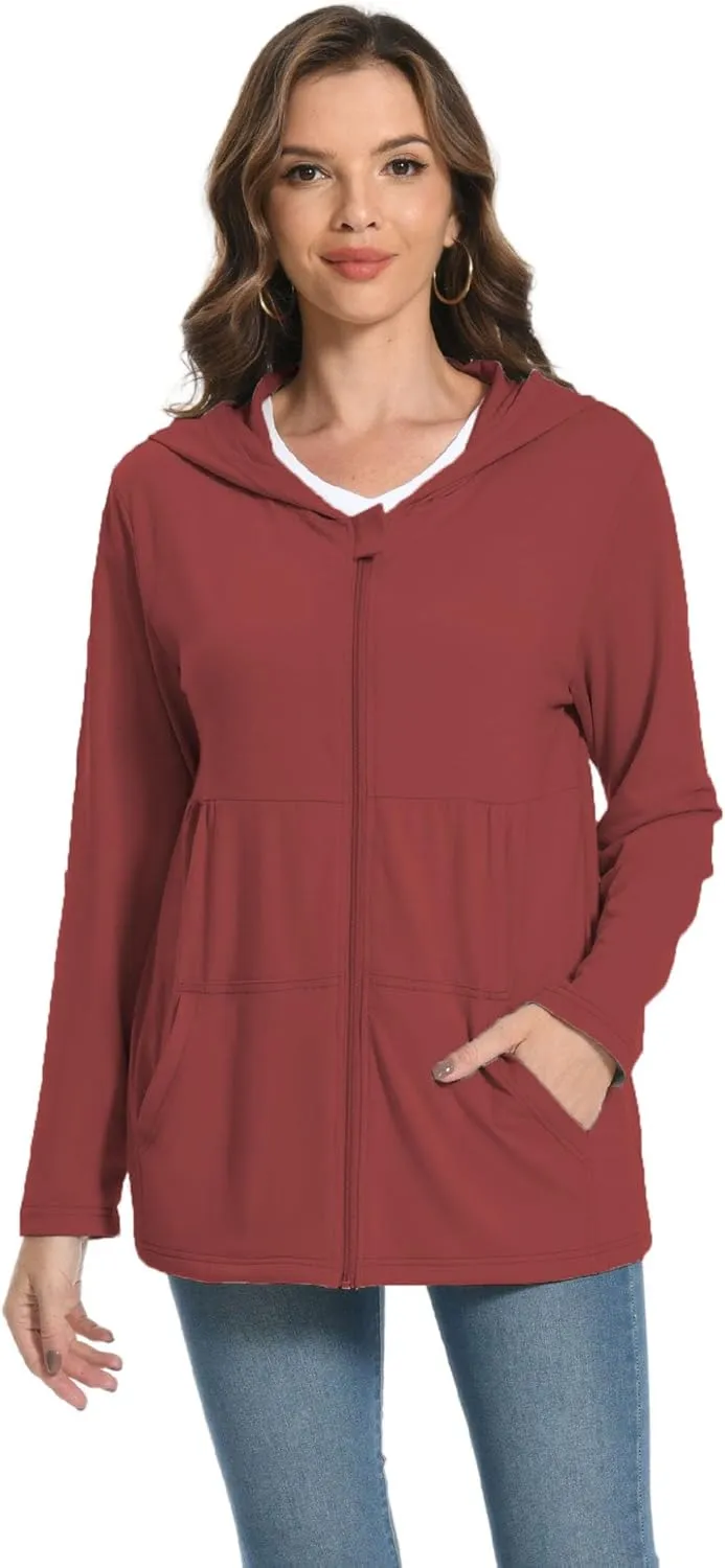 Women Post Mastectomy Shirts with Drain Pockets Nephrostomy Bag Breast Rotator Cuff Recovery Long Sleeve Zip Up Shirts