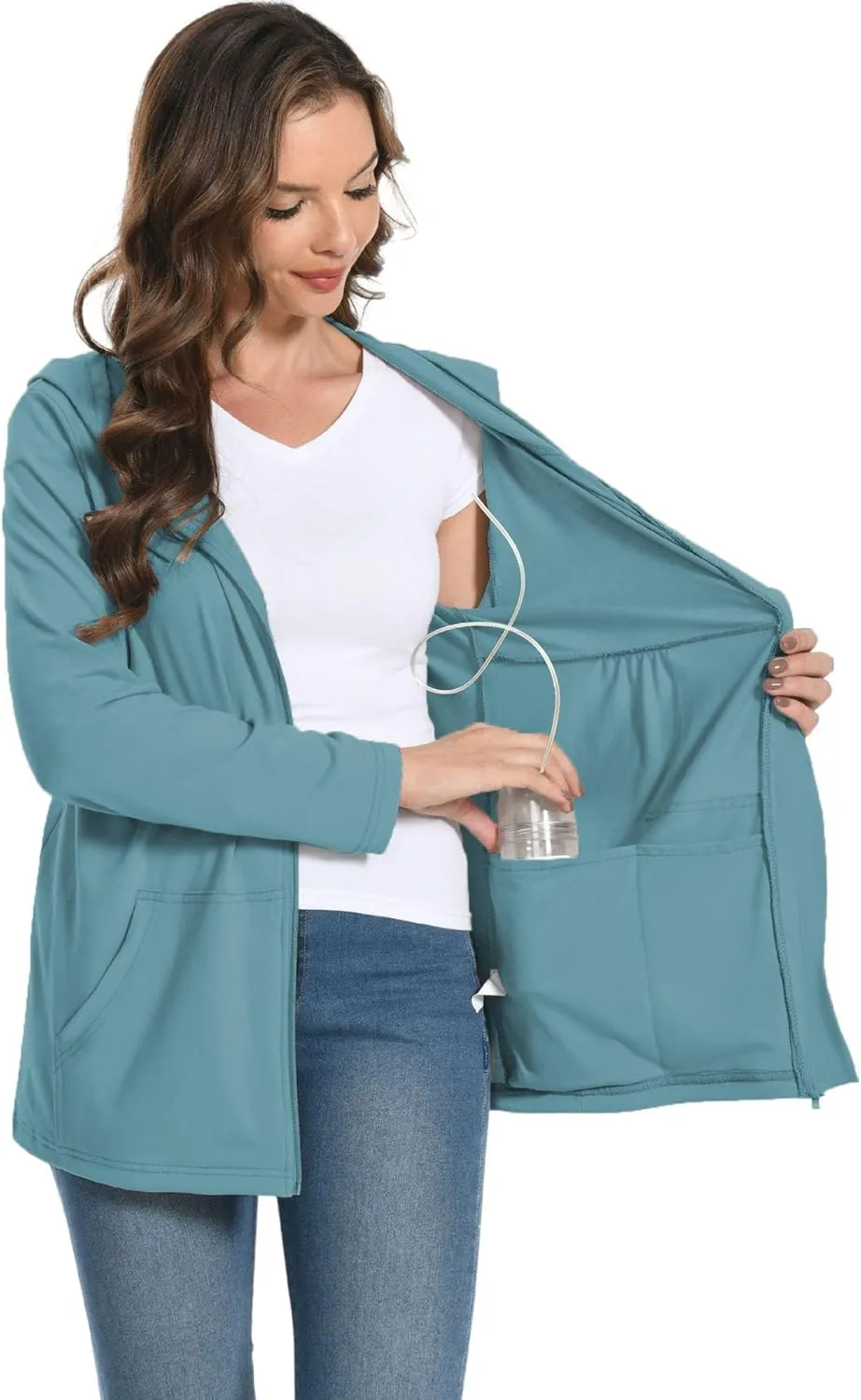 Women Post Mastectomy Shirts with Drain Pockets Nephrostomy Bag Breast Rotator Cuff Recovery Long Sleeve Zip Up Shirts