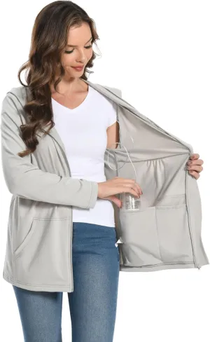 Women Post Mastectomy Shirts with Drain Pockets Nephrostomy Bag Breast Rotator Cuff Recovery Long Sleeve Zip Up Shirts
