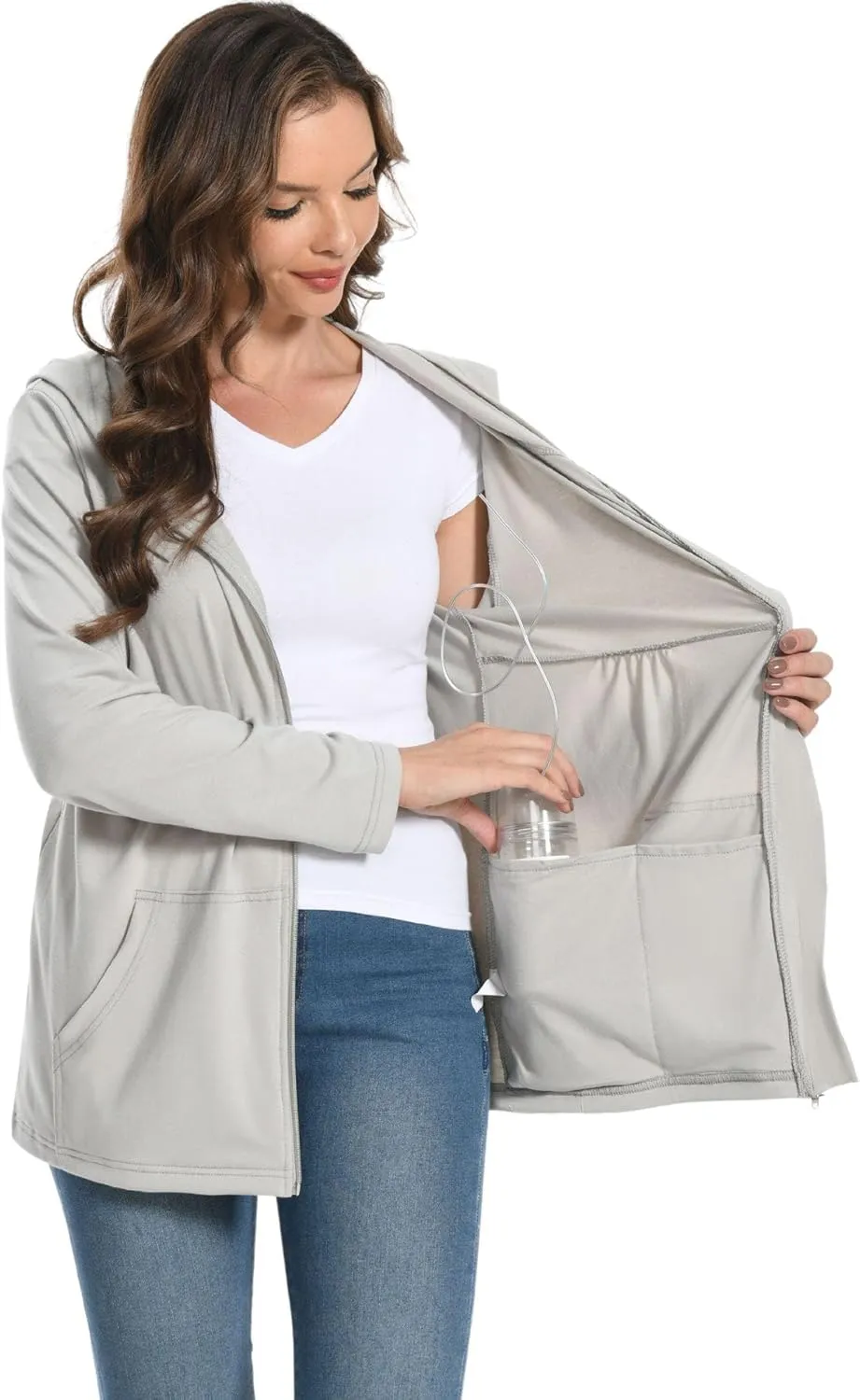 Women Post Mastectomy Shirts with Drain Pockets Nephrostomy Bag Breast Rotator Cuff Recovery Long Sleeve Zip Up Shirts
