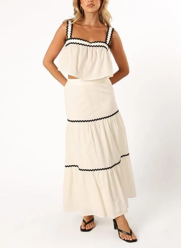 Women Sexy Two Piece Maxi Skirt Set Sleeveless Cropped Tank Tops and Long Skirt Summer Vacation Beach Outfits