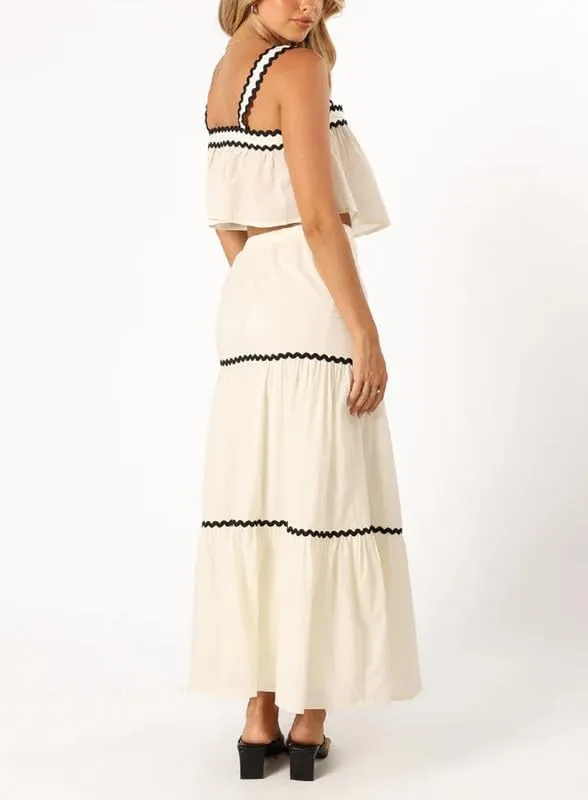 Women Sexy Two Piece Maxi Skirt Set Sleeveless Cropped Tank Tops and Long Skirt Summer Vacation Beach Outfits