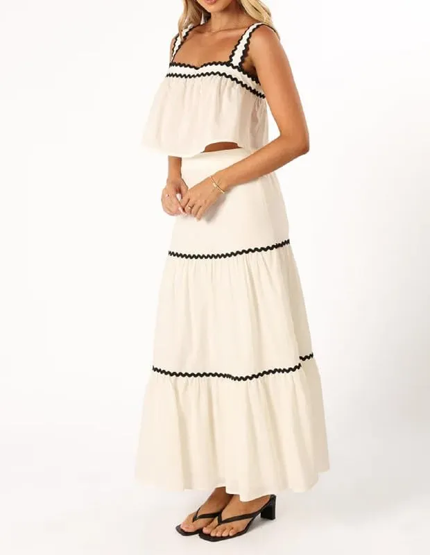 Women Sexy Two Piece Maxi Skirt Set Sleeveless Cropped Tank Tops and Long Skirt Summer Vacation Beach Outfits