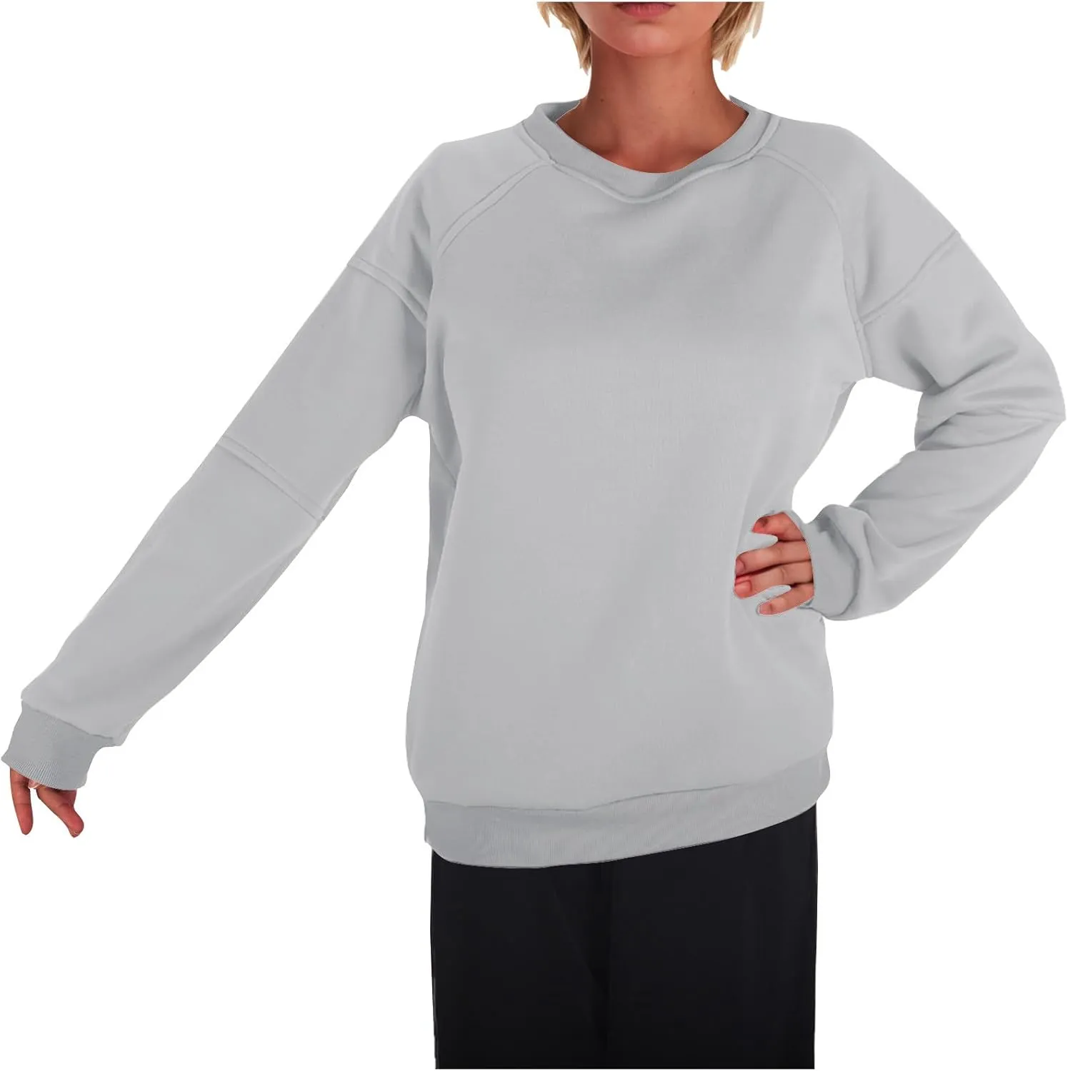 Women Solid Color Fashion Sweatshirts Round Neck Long Sleeve Hoodie Hooded Fleece Pullover Tops Fall Casual Blouses