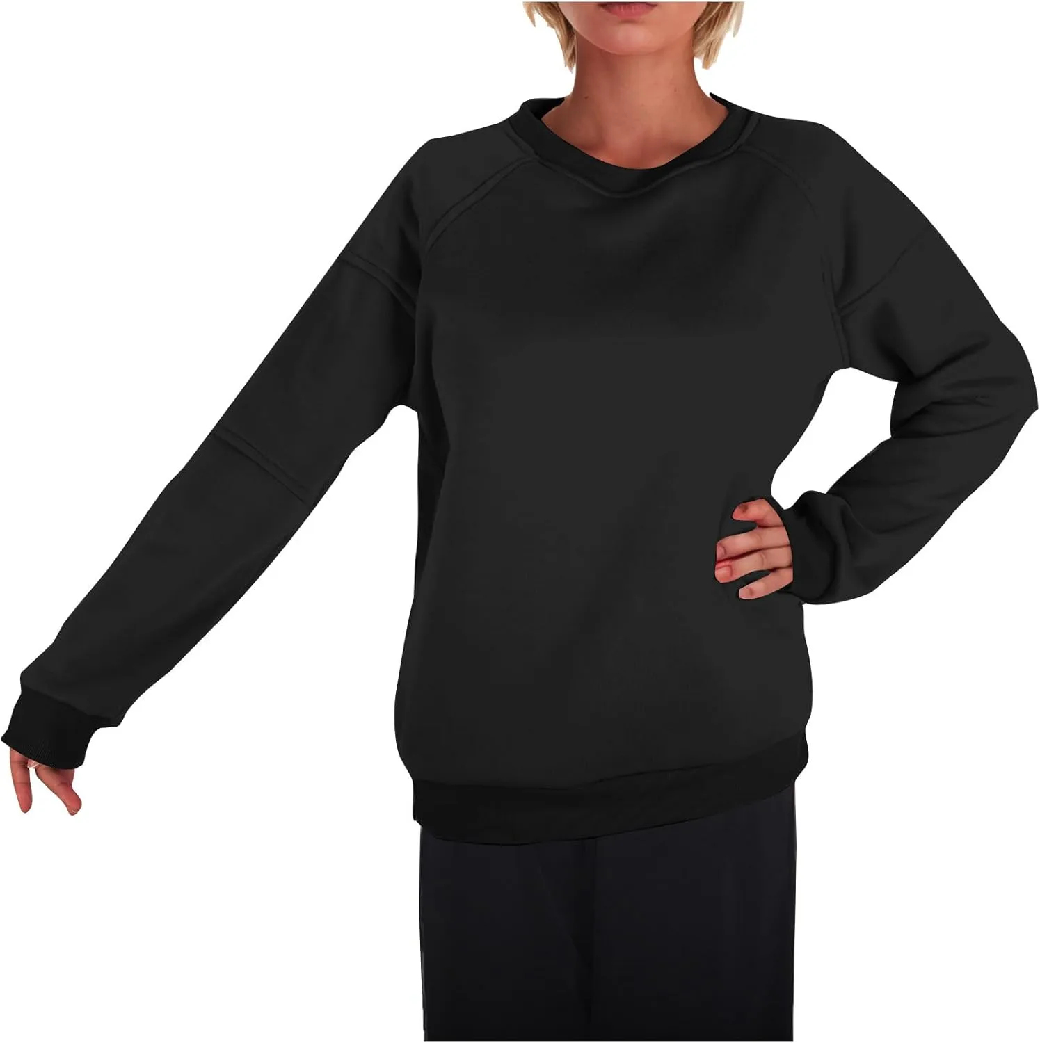 Women Solid Color Fashion Sweatshirts Round Neck Long Sleeve Hoodie Hooded Fleece Pullover Tops Fall Casual Blouses