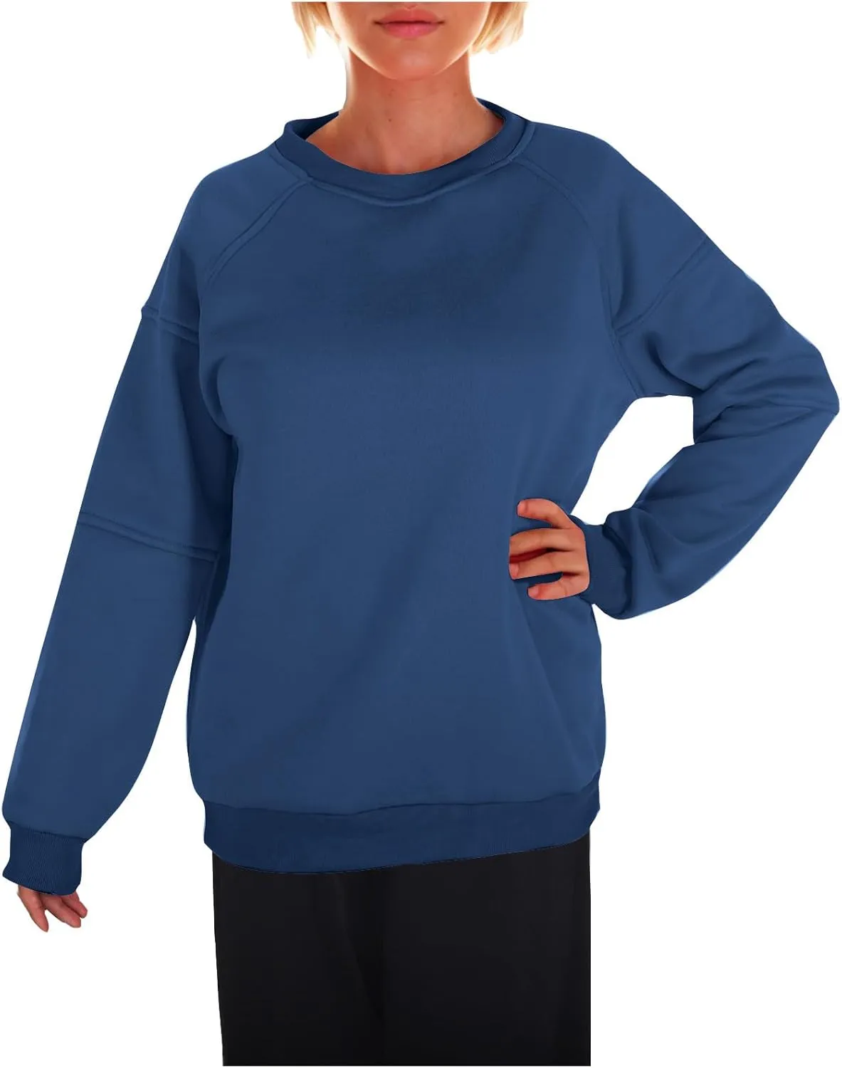 Women Solid Color Fashion Sweatshirts Round Neck Long Sleeve Hoodie Hooded Fleece Pullover Tops Fall Casual Blouses