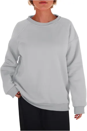 Women Solid Color Fashion Sweatshirts Round Neck Long Sleeve Hoodie Hooded Fleece Pullover Tops Fall Casual Blouses