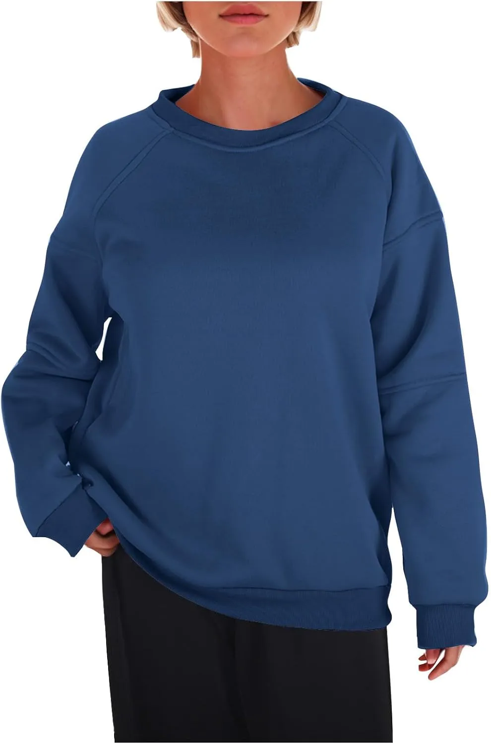 Women Solid Color Fashion Sweatshirts Round Neck Long Sleeve Hoodie Hooded Fleece Pullover Tops Fall Casual Blouses