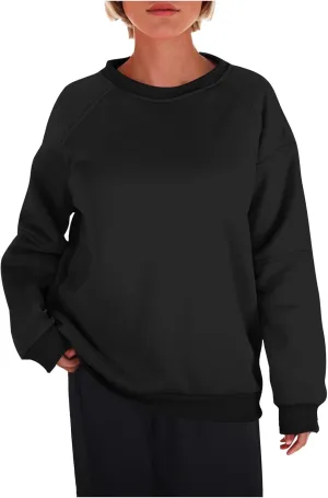 Women Solid Color Fashion Sweatshirts Round Neck Long Sleeve Hoodie Hooded Fleece Pullover Tops Fall Casual Blouses