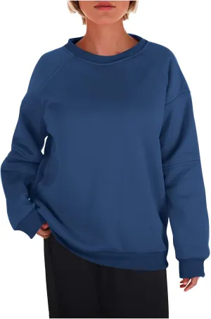 Women Solid Color Fashion Sweatshirts Round Neck Long Sleeve Hoodie Hooded Fleece Pullover Tops Fall Casual Blouses