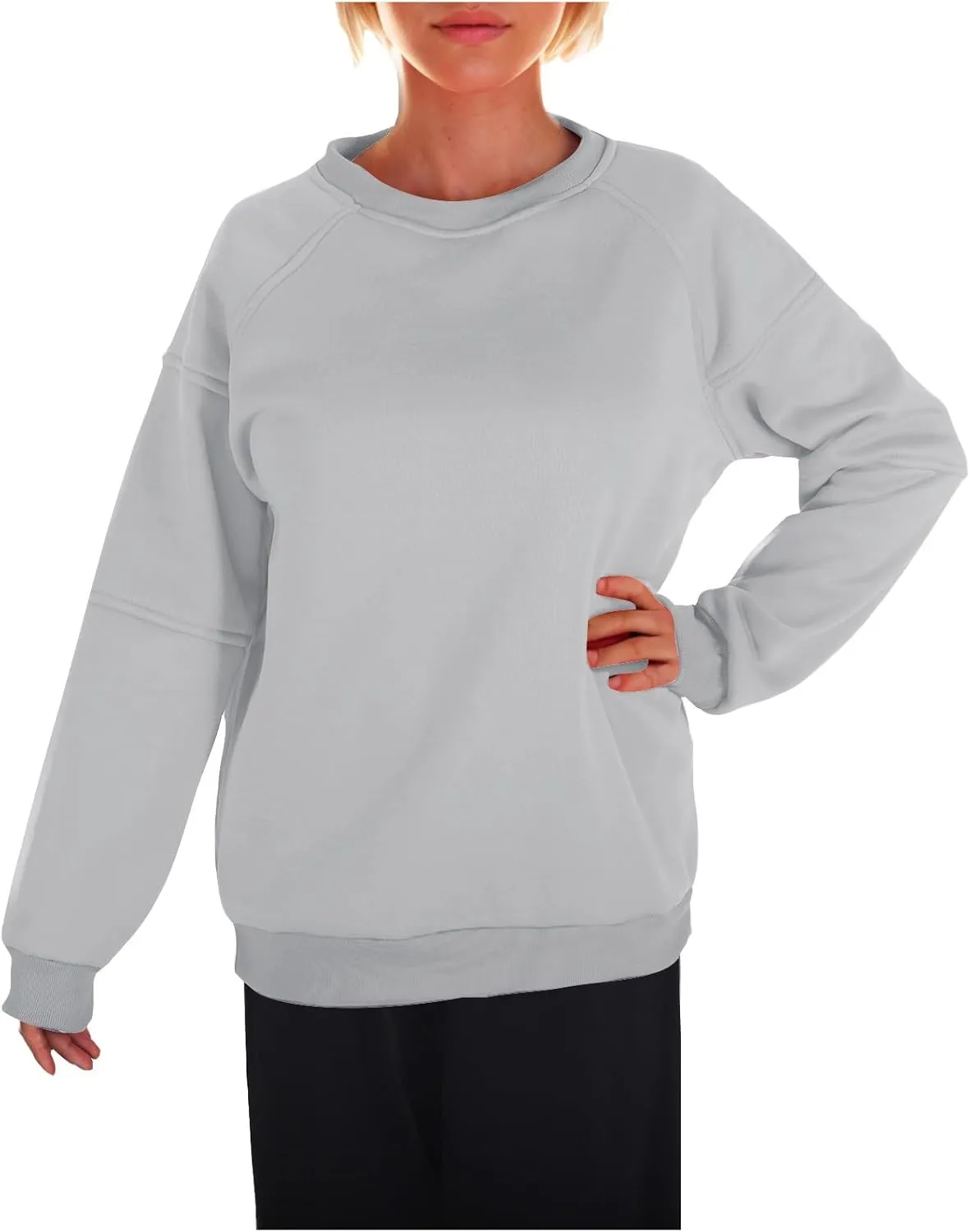 Women Solid Color Fashion Sweatshirts Round Neck Long Sleeve Hoodie Hooded Fleece Pullover Tops Fall Casual Blouses