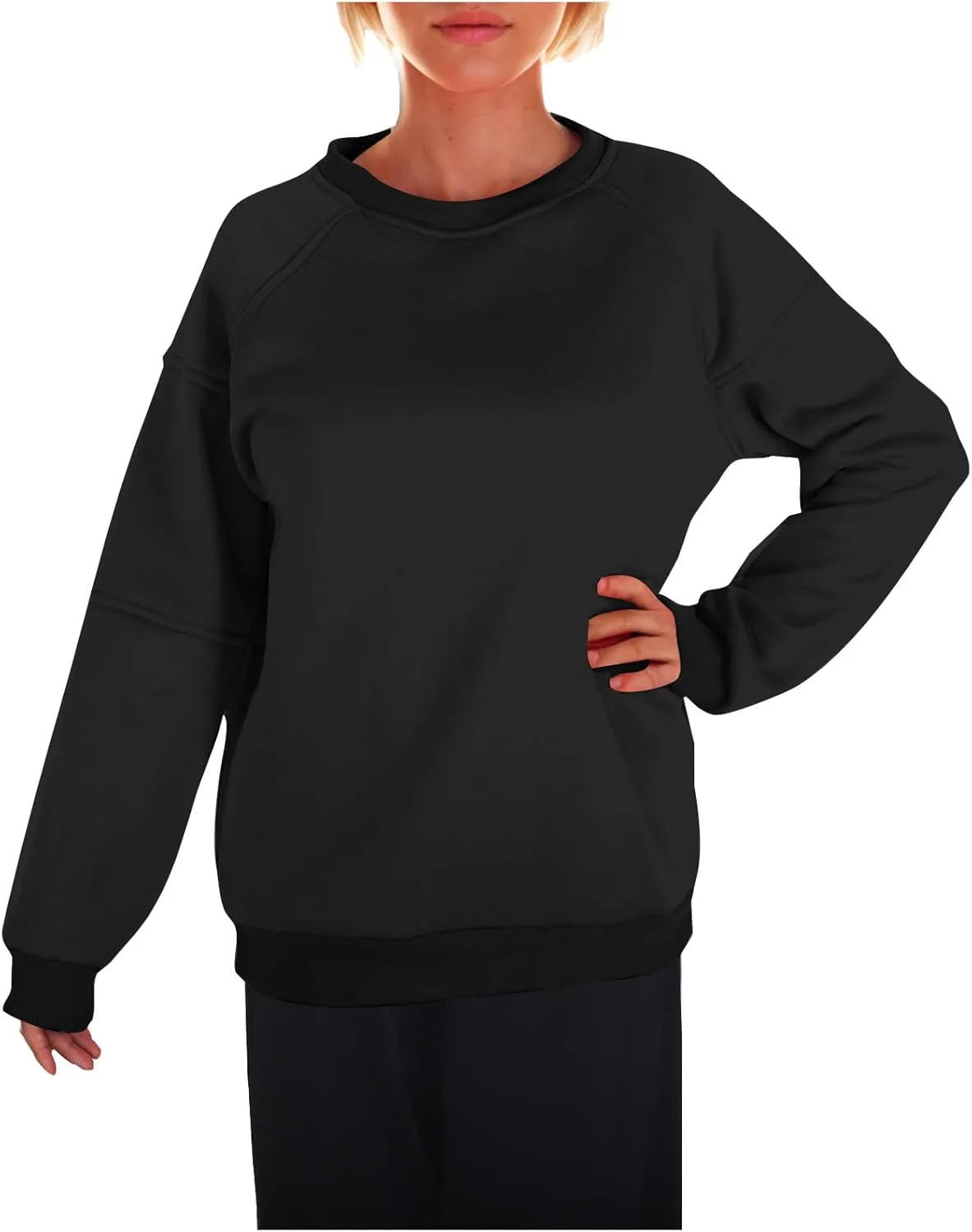 Women Solid Color Fashion Sweatshirts Round Neck Long Sleeve Hoodie Hooded Fleece Pullover Tops Fall Casual Blouses