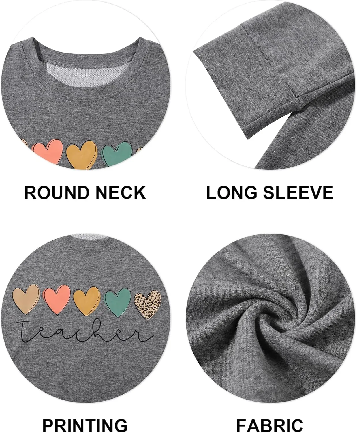 Women Teacher Sweatshirts Heart Graphic Shirt Boho Teacher Sweatshirt Cute Teaching Pullover Tops Inspirational Tees