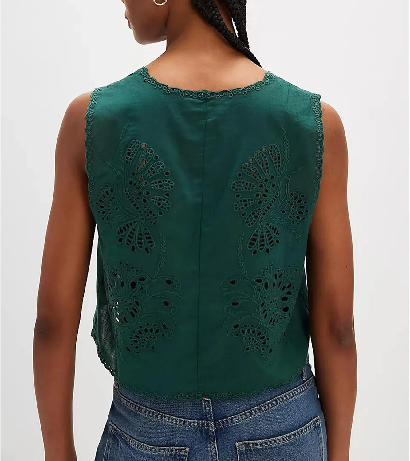Women Tie Front Vest Floral Eyelet Embroidered Tank Y2K Sleeveless V Neck Crop Shirt Top Cute Going Out Tops