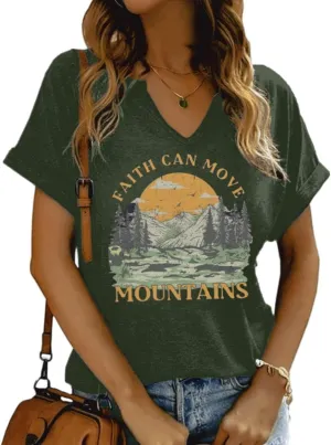 Women V Neck Christian Shirts Vintage Bible Verse Boho Floral Graphic Tees Christian Gifts for Her