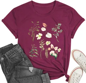 Women Vintage Flowers Shirt Floral Graphic Tees for Women Casual Boho Floral Printed T-Shirt