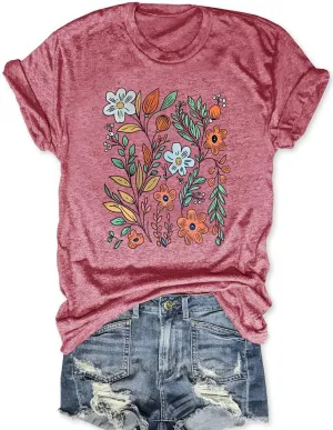 Women Vintage Wildflower T Shirt Funny Sun Mystical Shirts Boho Graphic Tees Short Sleeve Tops
