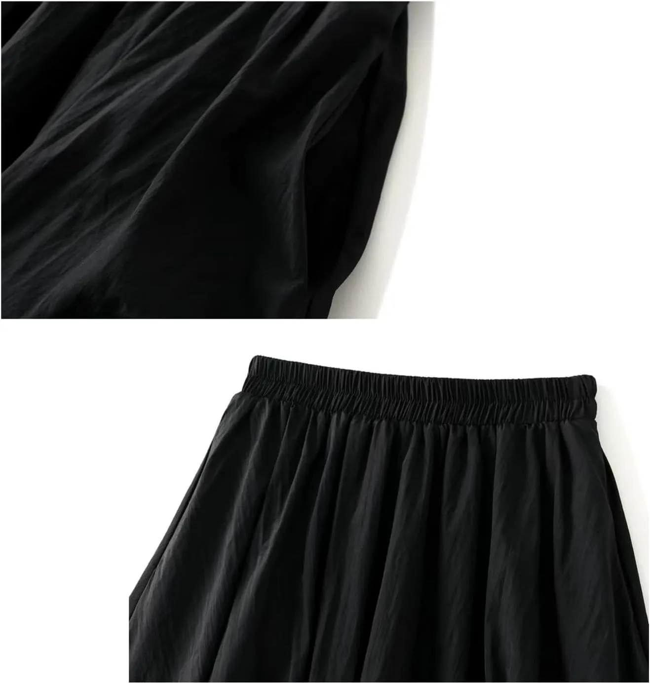 Women Y2K Bubble Long Skirt A Line Elastic Waist Pleated Balloon Solid Color Midi Dress Casual Loose Puffy Maxi Skirts
