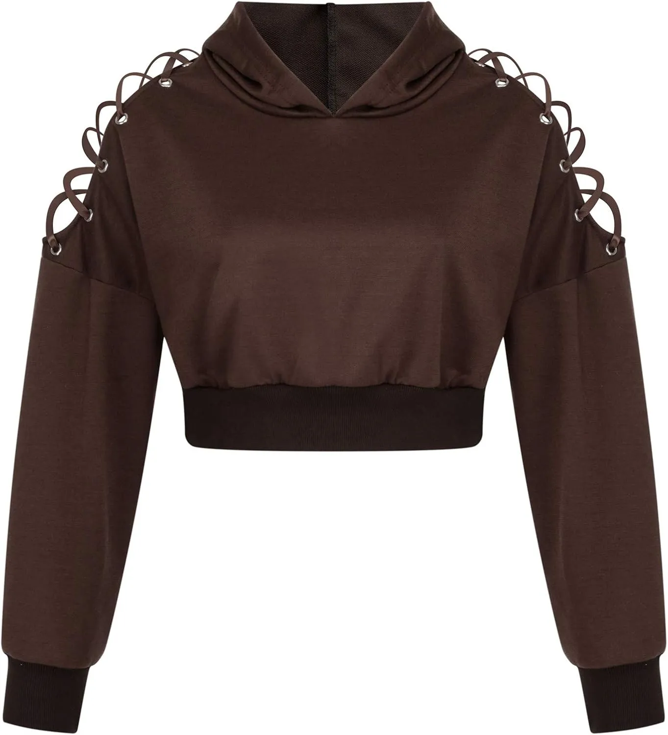 Women Y2k Hoodies, Womens Long Sleeve Cute Cat Ear Pullover Hoodie Crop Top Gothic Cold Shoulder Lace Up Sweatshirt