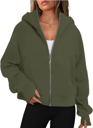 Women Zip Up Hoodie Fall Crop Top Thumb Hole Patterned Cute Hoodies Winter Vintage Long Sleeve Clothes With Pockets