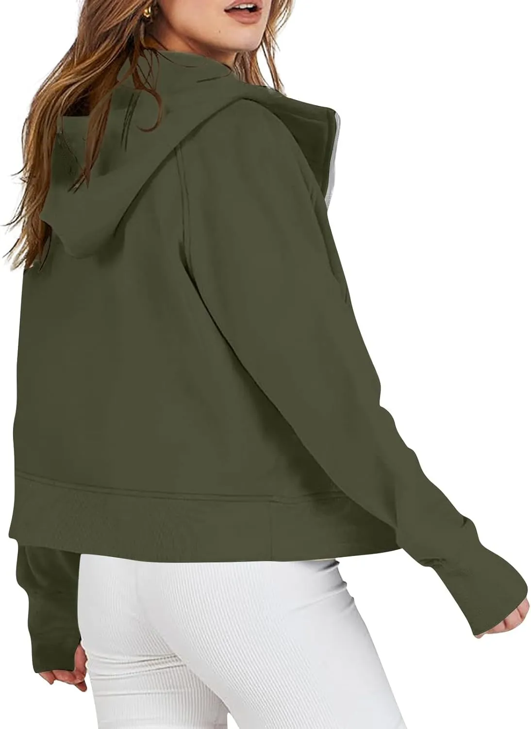 Women Zip Up Hoodie Fall Crop Top Thumb Hole Patterned Cute Hoodies Winter Vintage Long Sleeve Clothes With Pockets