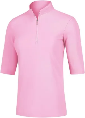 Women's 3/4 Sleeve Golf Polo Shirts UPF 50  1/4 Zip Pullover Shirts Quick Dry Outdoor Athletic Shirt