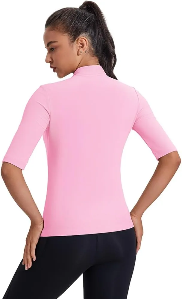 Women's 3/4 Sleeve Golf Polo Shirts UPF 50  1/4 Zip Pullover Shirts Quick Dry Outdoor Athletic Shirt