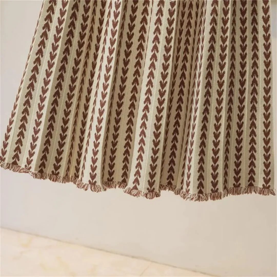 Women's Autumn Winter Midi Knitted A-Line Pleated Skirt with Geometric Print