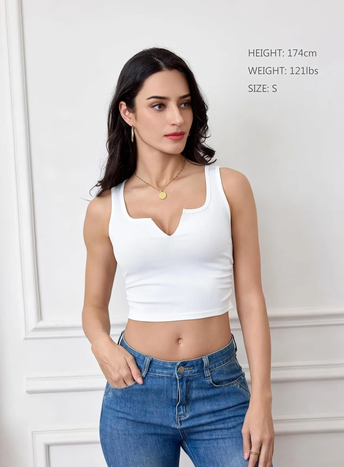 Women's Basic Sleeveless V Neck Tank Tops Ribbed Knit Fitted Crop Tops Casual Workout Top