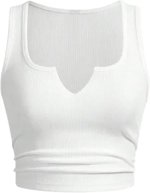 Women's Basic Sleeveless V Neck Tank Tops Ribbed Knit Fitted Crop Tops Casual Workout Top