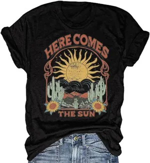 Women's Boho Floral T Shirt Summer Casual Art Nouveau Wildflowers Vintage Flowers Nature Graphic Tees Tops