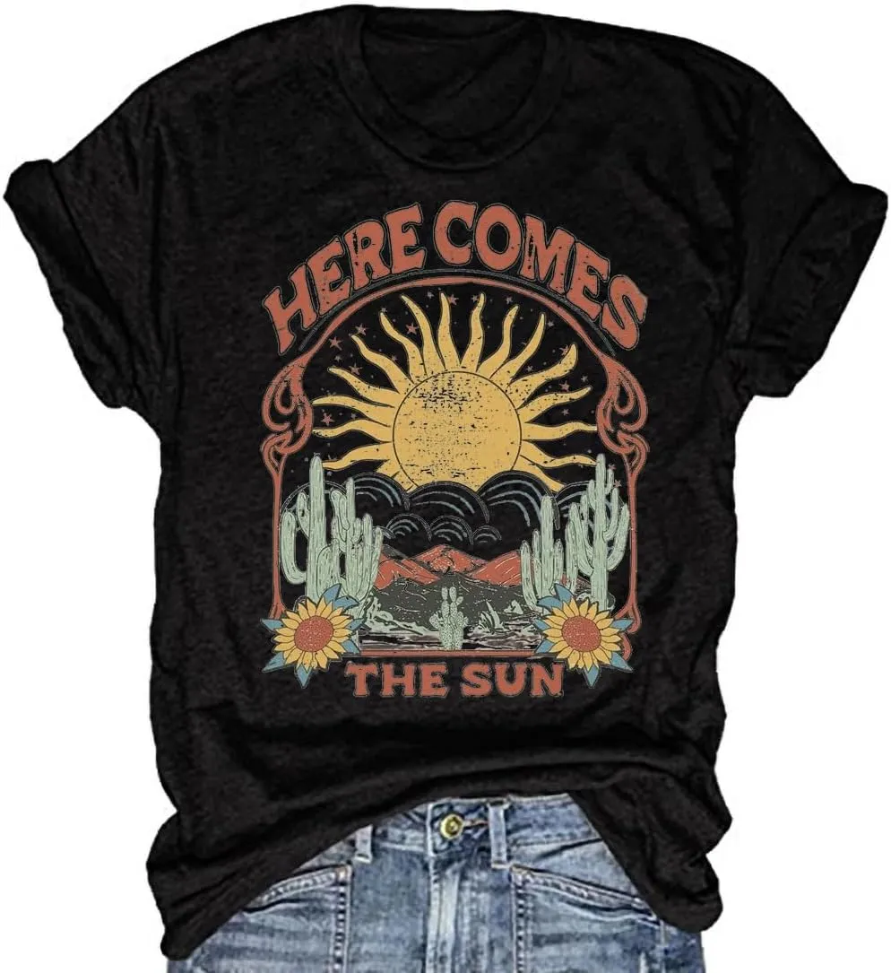 Women's Boho Floral T Shirt Summer Casual Art Nouveau Wildflowers Vintage Flowers Nature Graphic Tees Tops