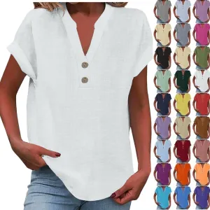 Womens Button Down Shirts Short Sleeve Cotton Gauze Tops Summer Beach Linen Shirt Dresses Blouses Oversized Coverups