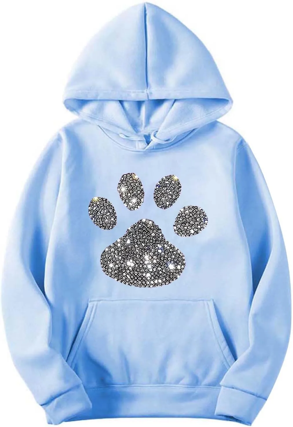 Women's Dog Paw Love Heart Rhinestone Graphic Oversized Sweatsuits Long Sleeve Hoodies Jogger Pants 2 Piece Outfits