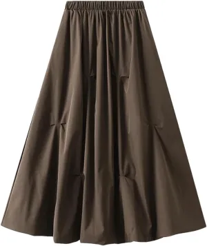 Women's Elasticated High Waist Midi Skirt Summer Pleated Work Office A-line Skirt