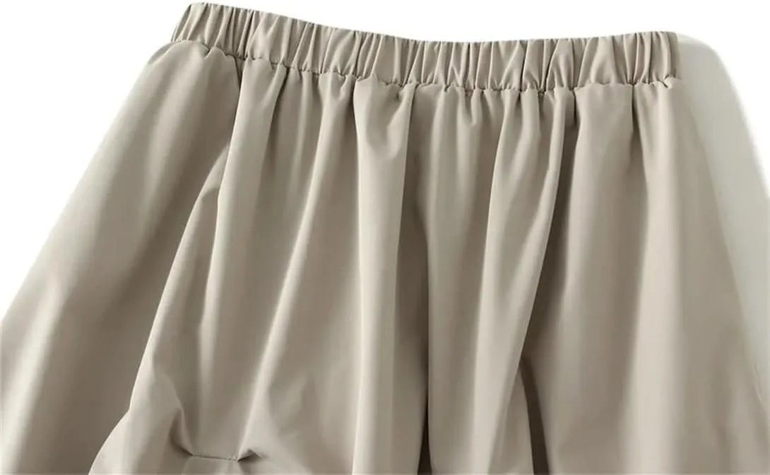 Women's Elasticated High Waist Midi Skirt Summer Pleated Work Office A-line Skirt