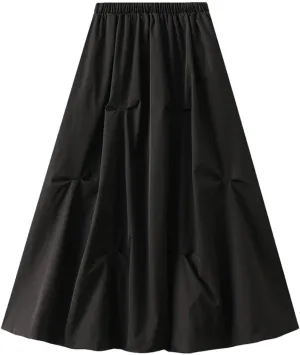 Women's Elasticated High Waist Midi Skirt Summer Pleated Work Office A-line Skirt
