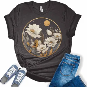 Womens Fall Vintage Tops Sunflower Tshirt Cottagecore Floral Graphic Tee Autumn Shirts
