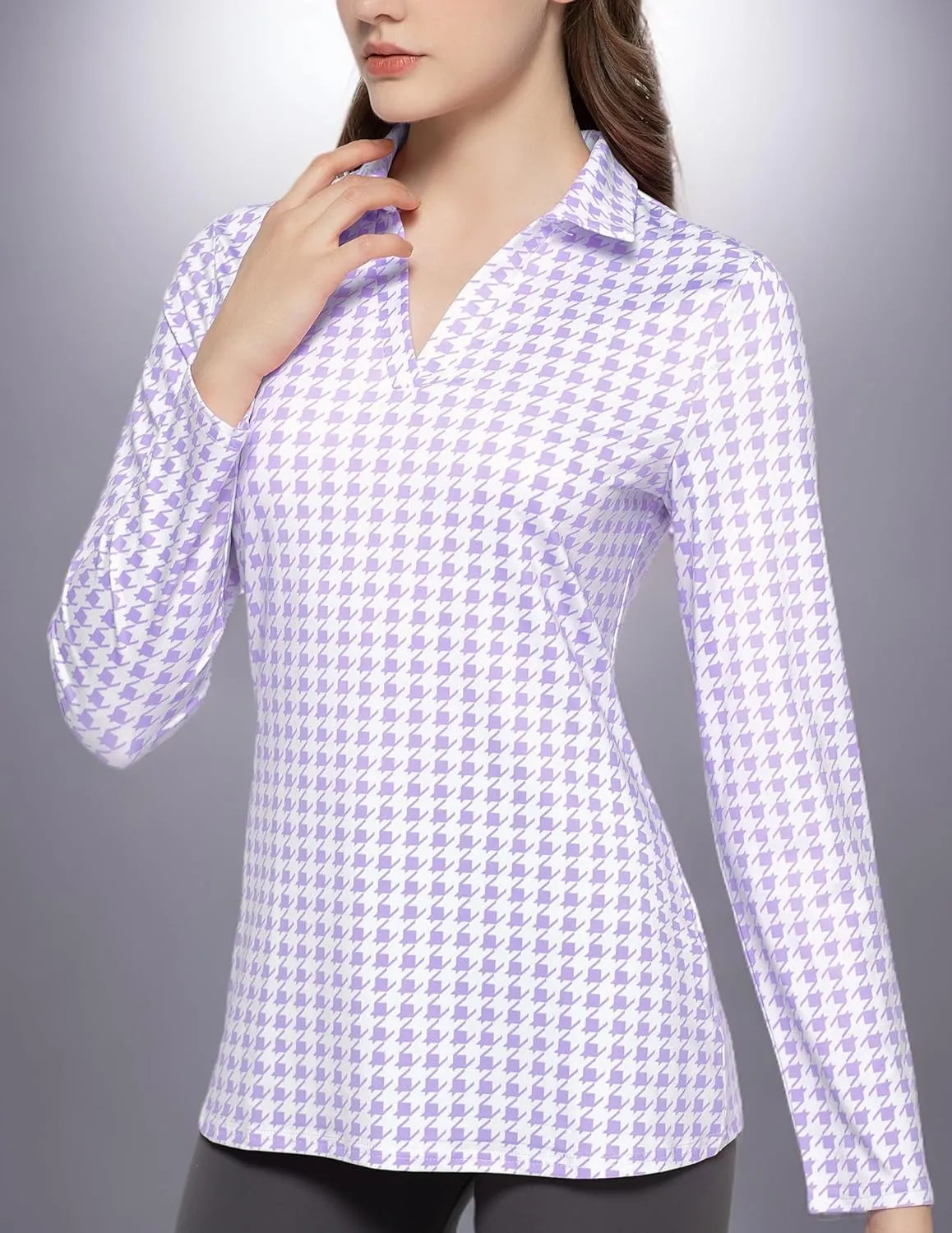 Women's Golf Polo Shirts Long Sleeve Workout Tops V Neck UPF 50  Sun Protection Quick Dry Lightweight Active Shirts