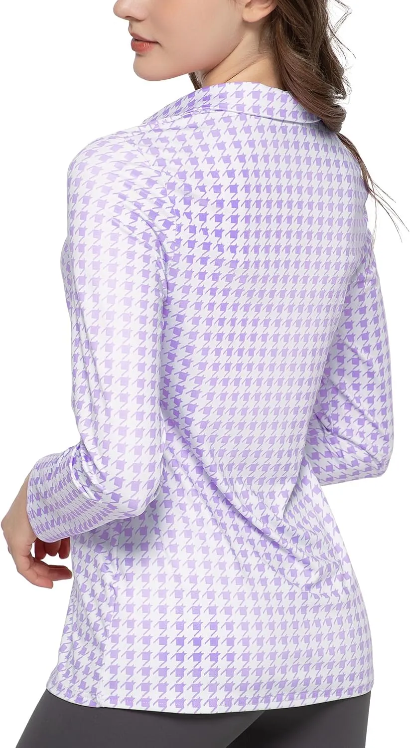 Women's Golf Polo Shirts Long Sleeve Workout Tops V Neck UPF 50  Sun Protection Quick Dry Lightweight Active Shirts