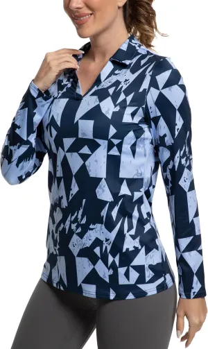 Women's Golf Polo Shirts Long Sleeve Workout Tops V Neck UPF 50  Sun Protection Quick Dry Lightweight Active Shirts