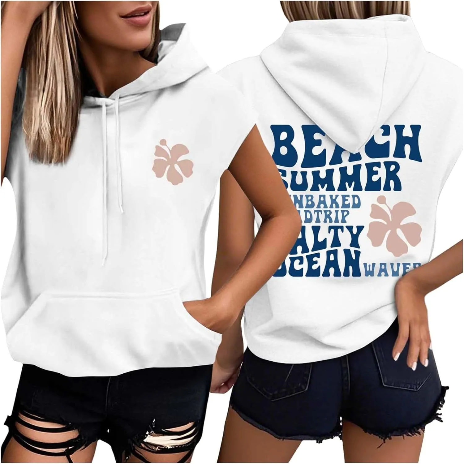 Womens Hawaii Hooded Tank Top,Palm Graphic Print Cap Sleeve Athletic Exercise Loose Fit Casual Oversized Hoodie Vest