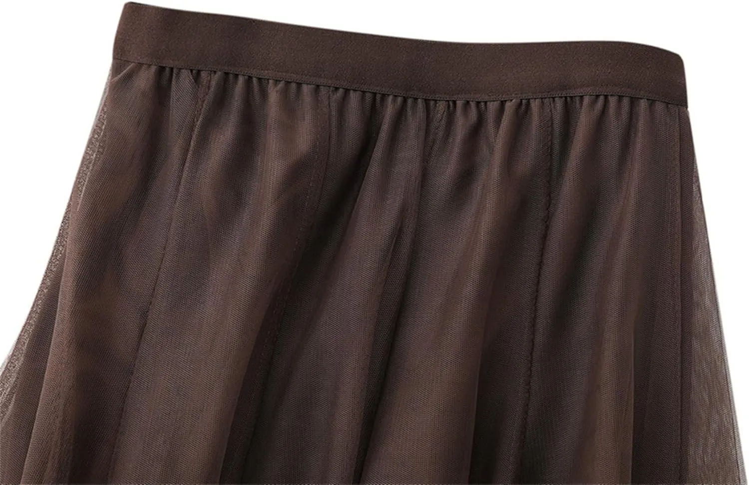 Women's High-Waisted Pleated Skirt with Elastic Waist Slim Midi Skirt Long Skirt with Two Layers of Mesh