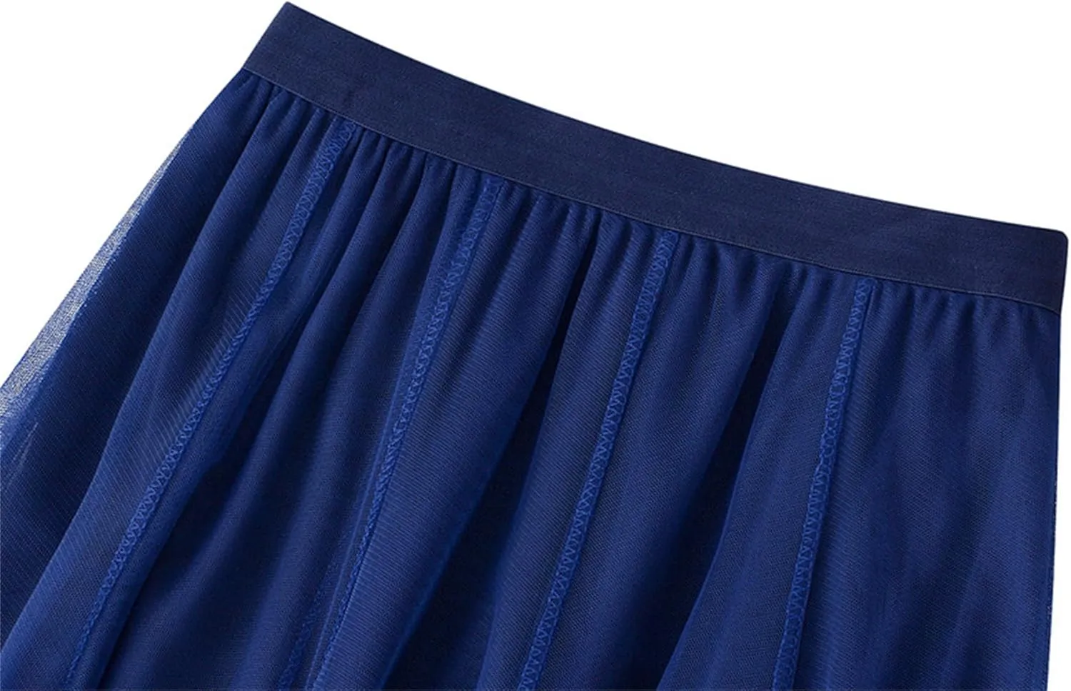 Women's High-Waisted Pleated Skirt with Elastic Waist Slim Midi Skirt Long Skirt with Two Layers of Mesh