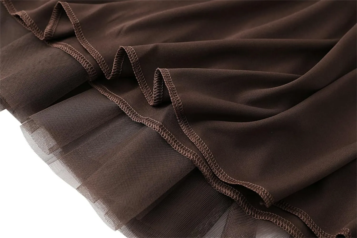 Women's High-Waisted Pleated Skirt with Elastic Waist Slim Midi Skirt Long Skirt with Two Layers of Mesh