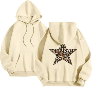Women's Hoodies Oversized Sweatshirts Long Sleeve Y2k Leopard Star Print Pullover Tops Fall Winter Top with Pocket