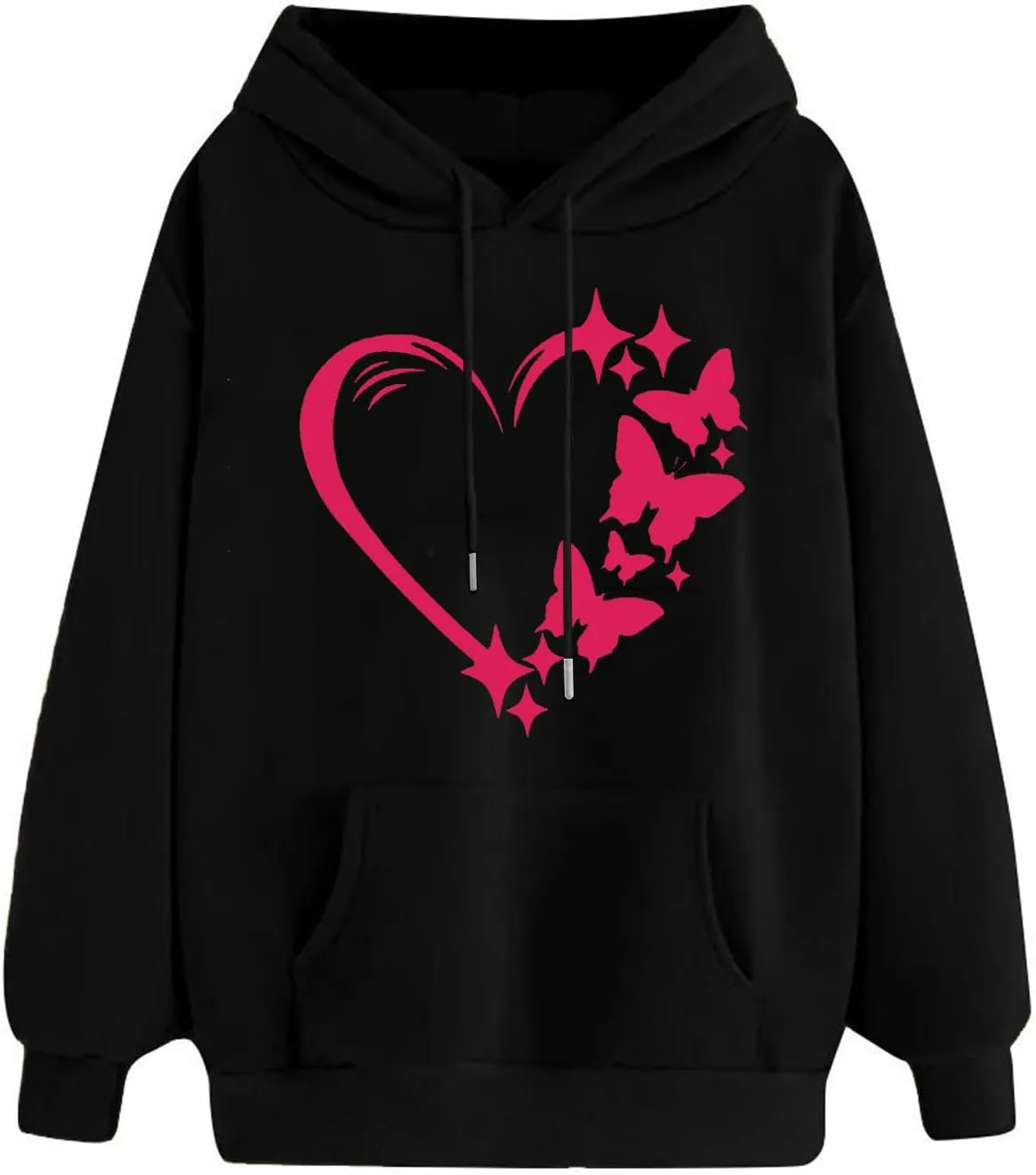 Womens Hoodies Pullover Fall Fashion Love Heart Print Long Sleeve Oversized Sweatshirt Loose Fit Blouses with Pockets