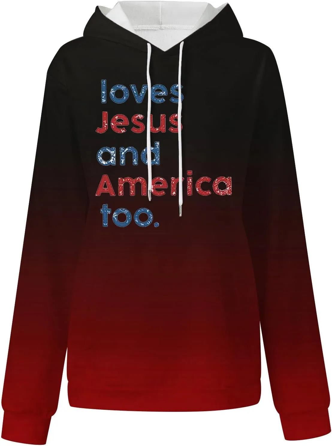 Womens Oversized Hoodies Gradient Letter Print Long Sleeve Drawstring Pullover Sweatshirt with Pockets Fall Clothes