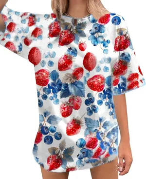 Womens Oversized T Shirts Strawberry Fruit Graphic Tees Summer Casual Loose Beach Vacation 2025 Clothes Tops