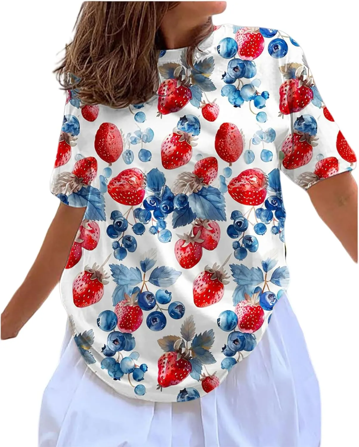 Womens Oversized T Shirts Strawberry Fruit Graphic Tees Summer Casual Loose Beach Vacation 2025 Clothes Tops